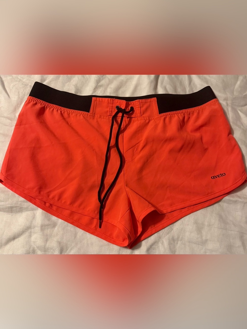 Aveto Women's Orange Athletic Shorts with Black Waistband